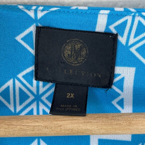 JM Collection Womens Plus 2X Geometric Print Tunic Top Long Sleeve Stretch Shirt - Picture 4 of 10